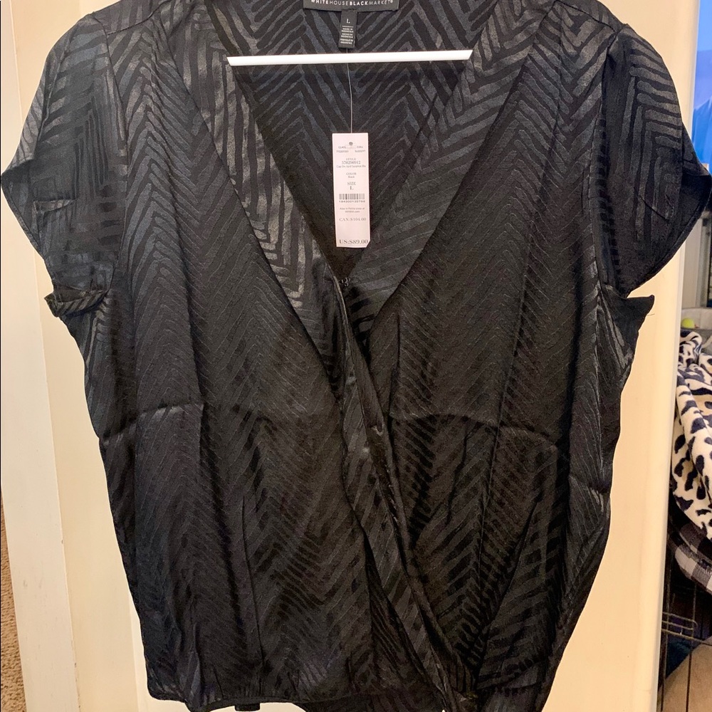 NWT black faux wrap top WHBM, size L